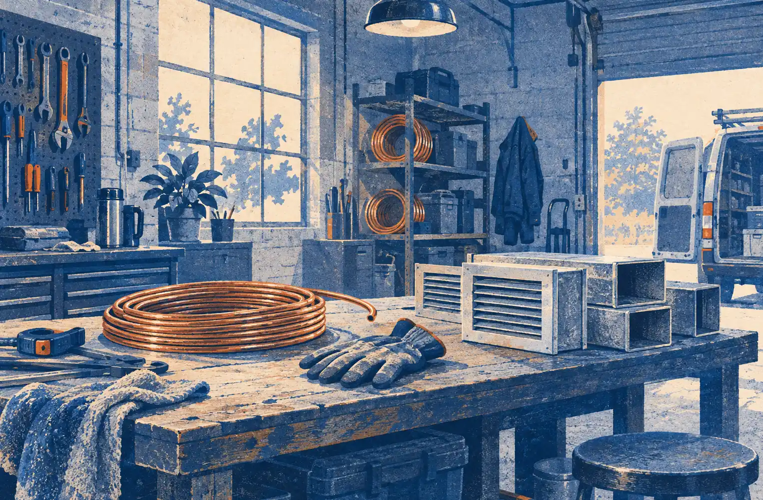 Illustration of hvac businesses and their working space